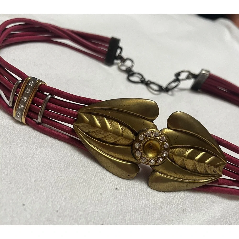 Unique Pink Leather Rope Belt With Gold And Rhinestone Accents And Chain Closure
